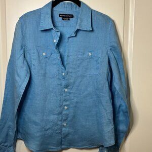 Island Company Lightweight XS Blue Collard Button Down Long Sleeve 100% Linen